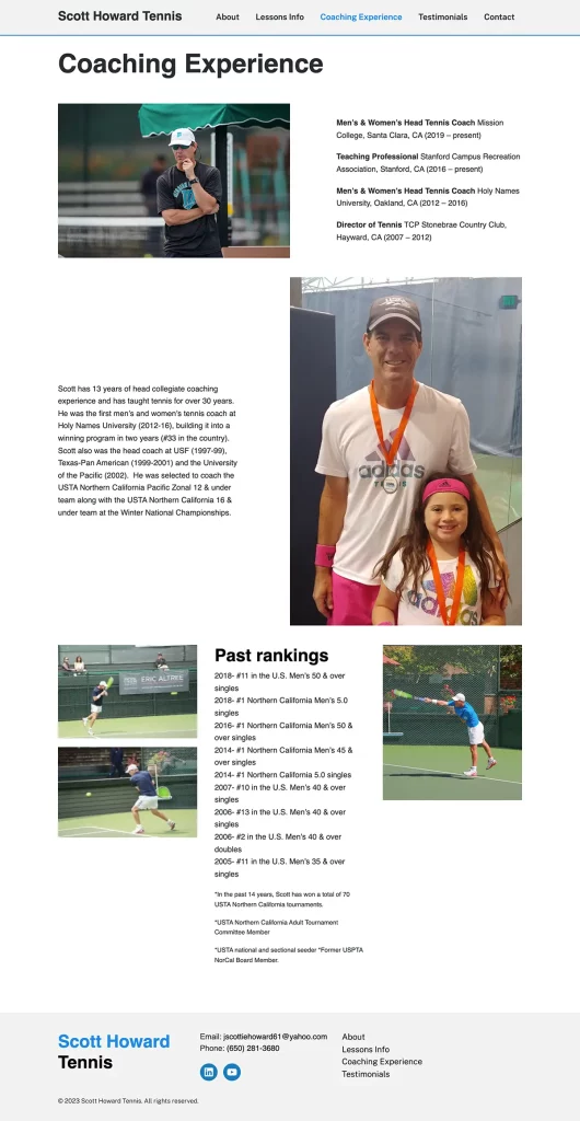 Tennis - Coaching Experience