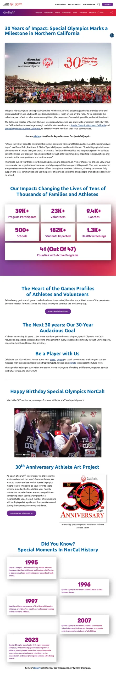 Special Olympics Northern California - Blog 30 Year Celebration